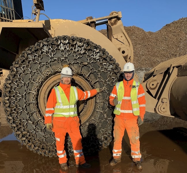 TYRE PROTECTION CHAINS ON A SCRAP METAL YARD IN LIVERPOOL